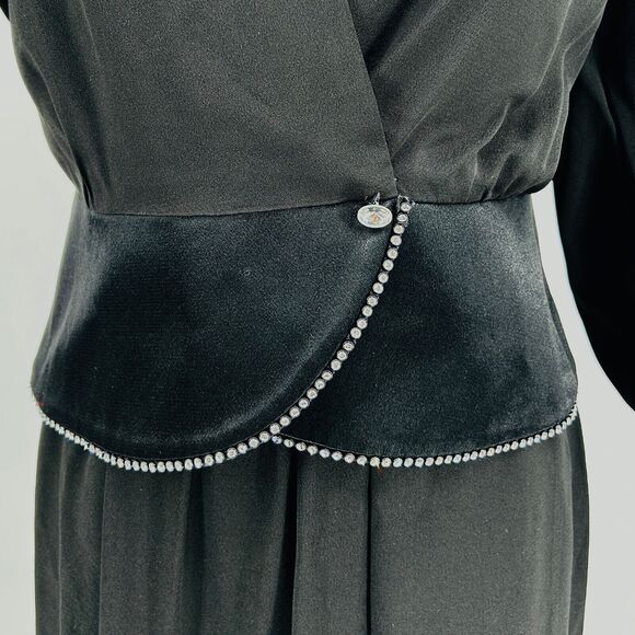 Vintage 80s Richard Warren Petites Black Rhinestone Peplum Top Wrap Skirt - Picture 3 of 10